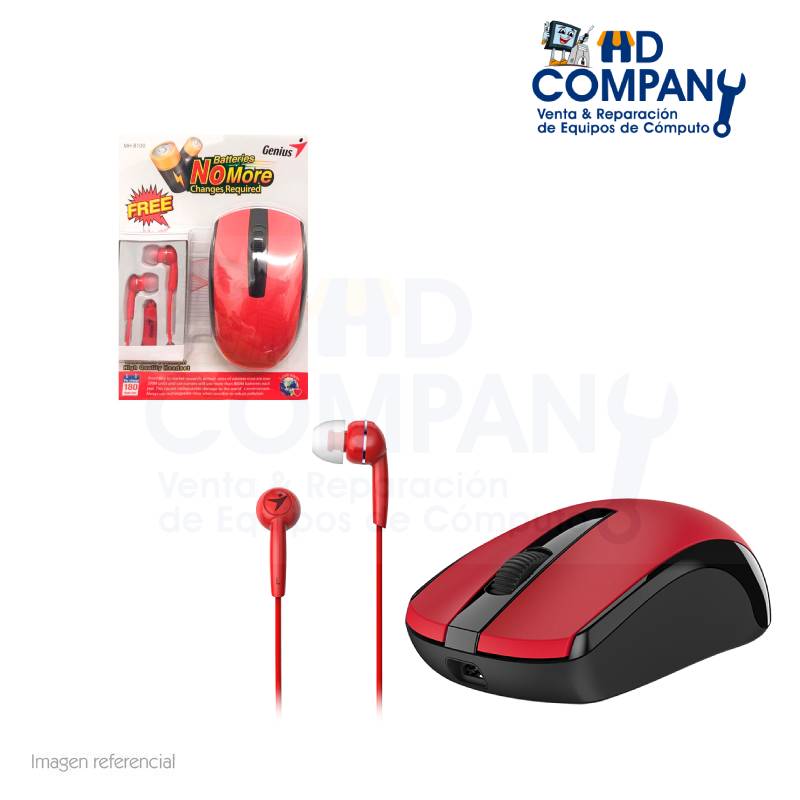 Mouse GENIUS MH-8100 recargable inalambrico + audifono stereo | rojo