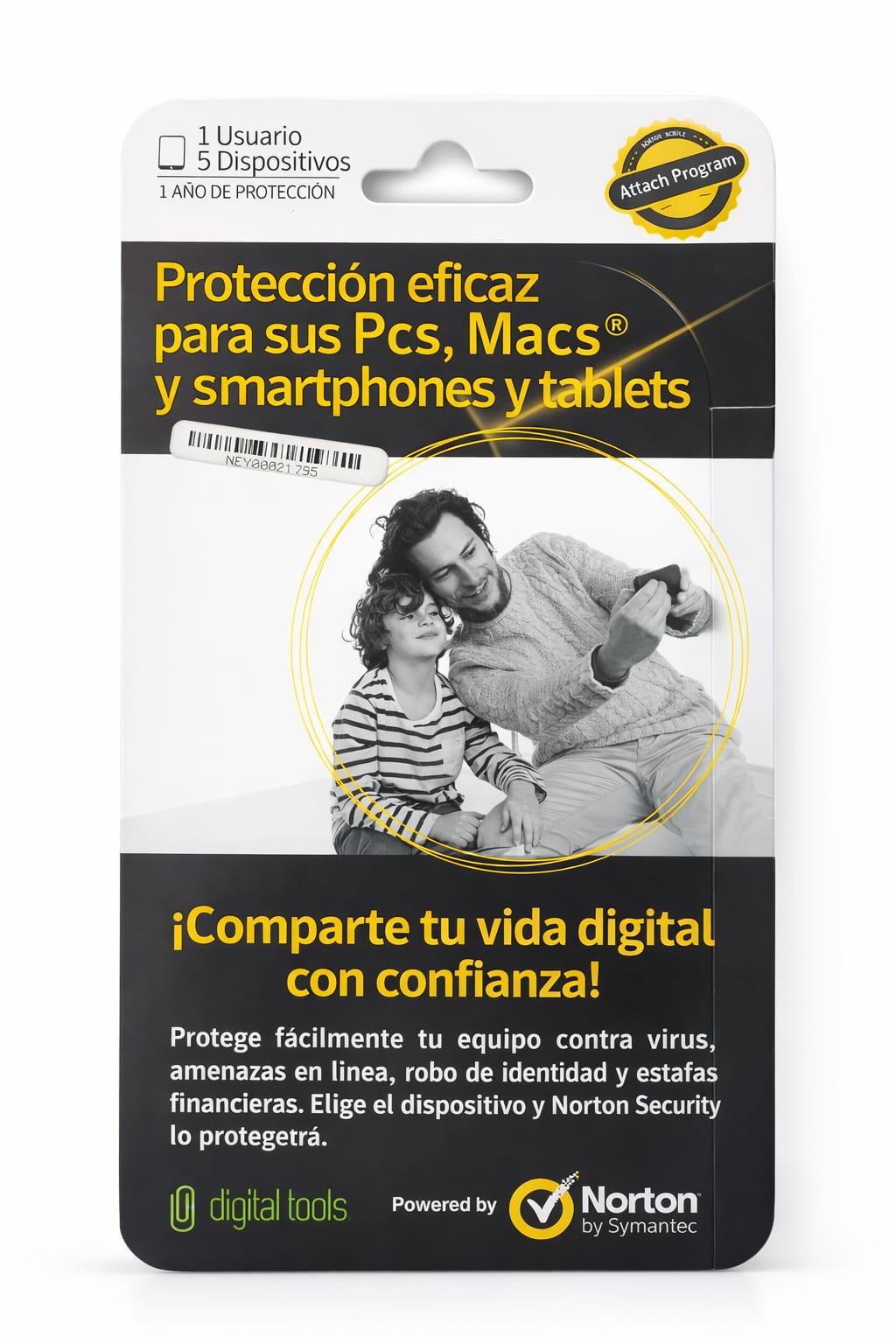 Antivirus NORTON para 5PCs WIN7, WIN8 | blister amarillo
