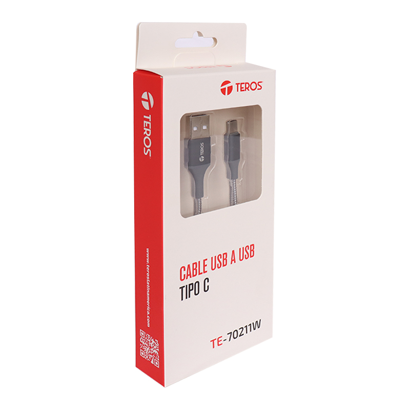 Cable USB TEROS TE-70211W, Tipo A a Tipo C, 3A, 60W Máx, gris