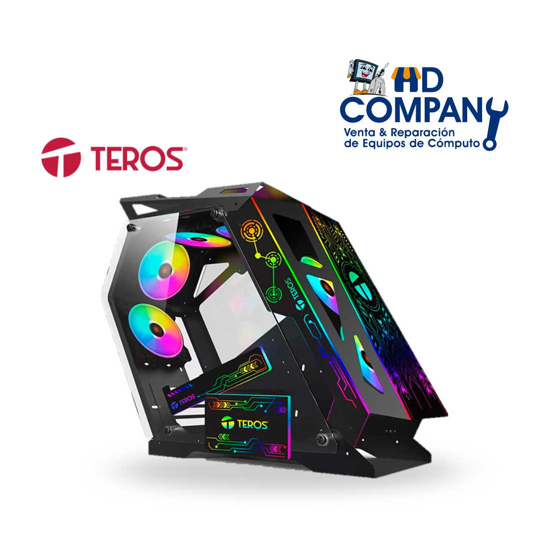 Case Teros Gamer TE1312,  Negro, USB 3.0, FAN RGB, Audio. PANEL LATERAL VIDRIO