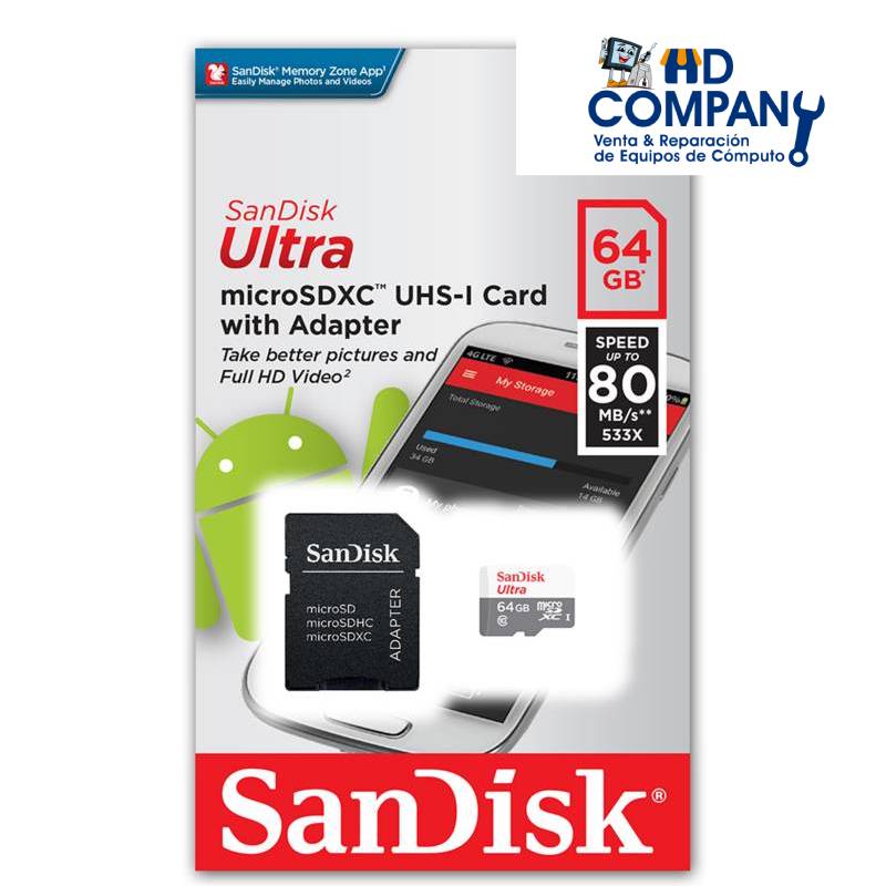 Memoria micro sdhc SANDISK 64GB ultra A1 class 10 UHS-I