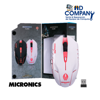 MOUSE GAMER INALAMBRICO RECARGABLE MICRONICS ALIEN MIC M834WL| BLANCO