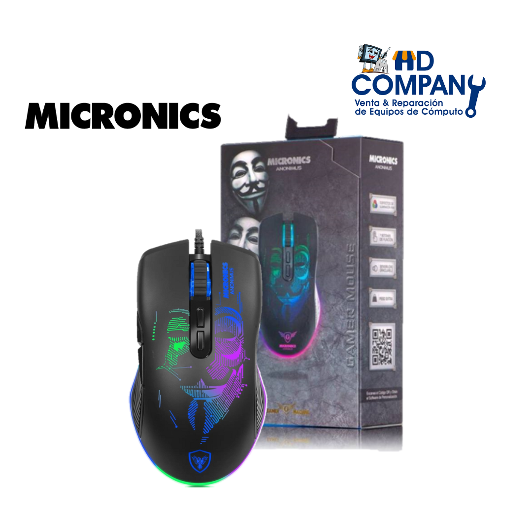 MOUSE GAMER MICRONICS MIC GM859 ANONIMUS 7 BOTONES RGB USB