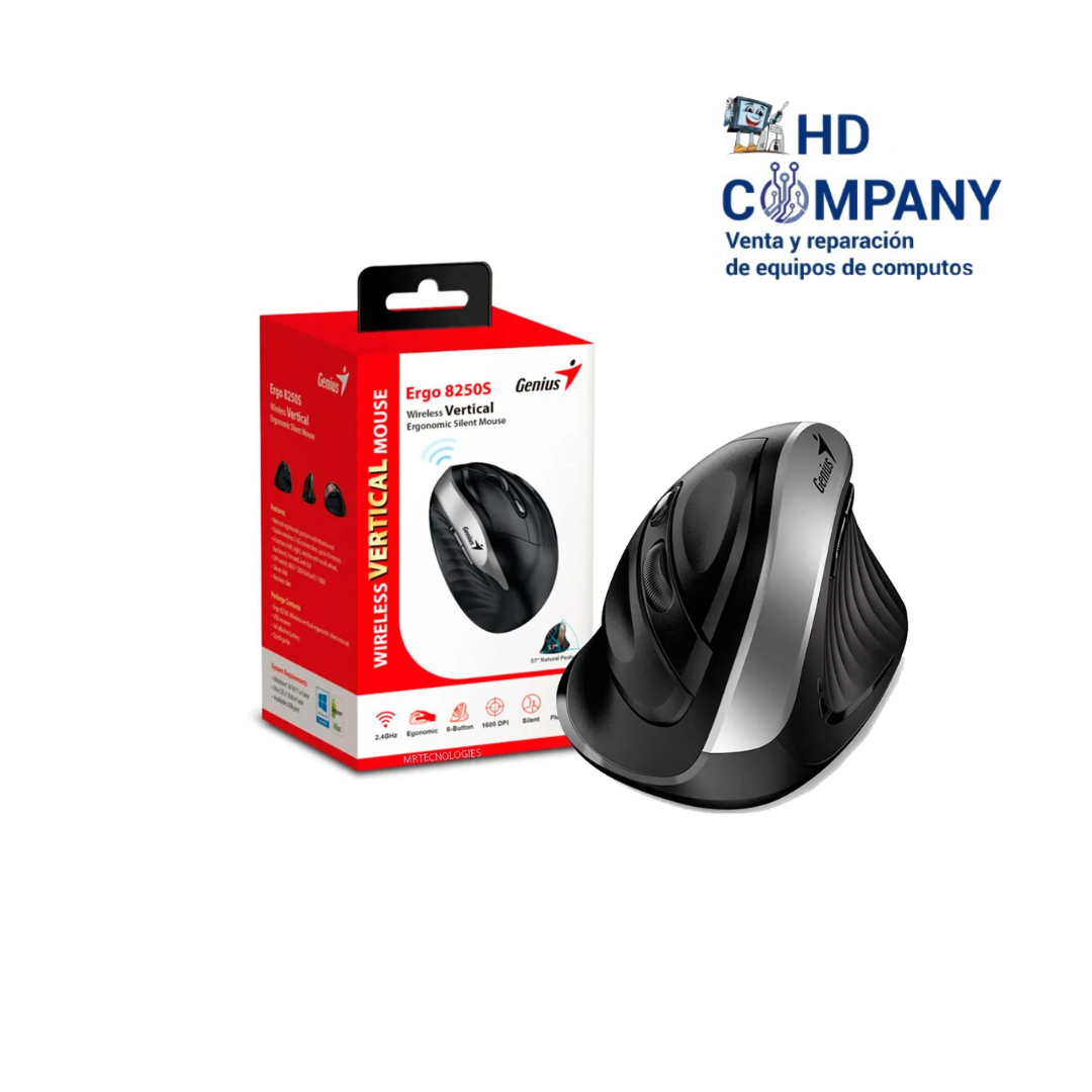 MOUSE GENIUS ERGO 8250S WIRELESS VERTICAL 6-BOTONES ERGONOMICO SILVER