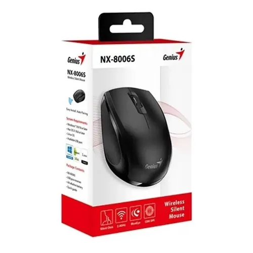 MOUSE GENIUS NX-8006S WIRELESS BLUEEYE SILENT ERGONOMICO BLACK