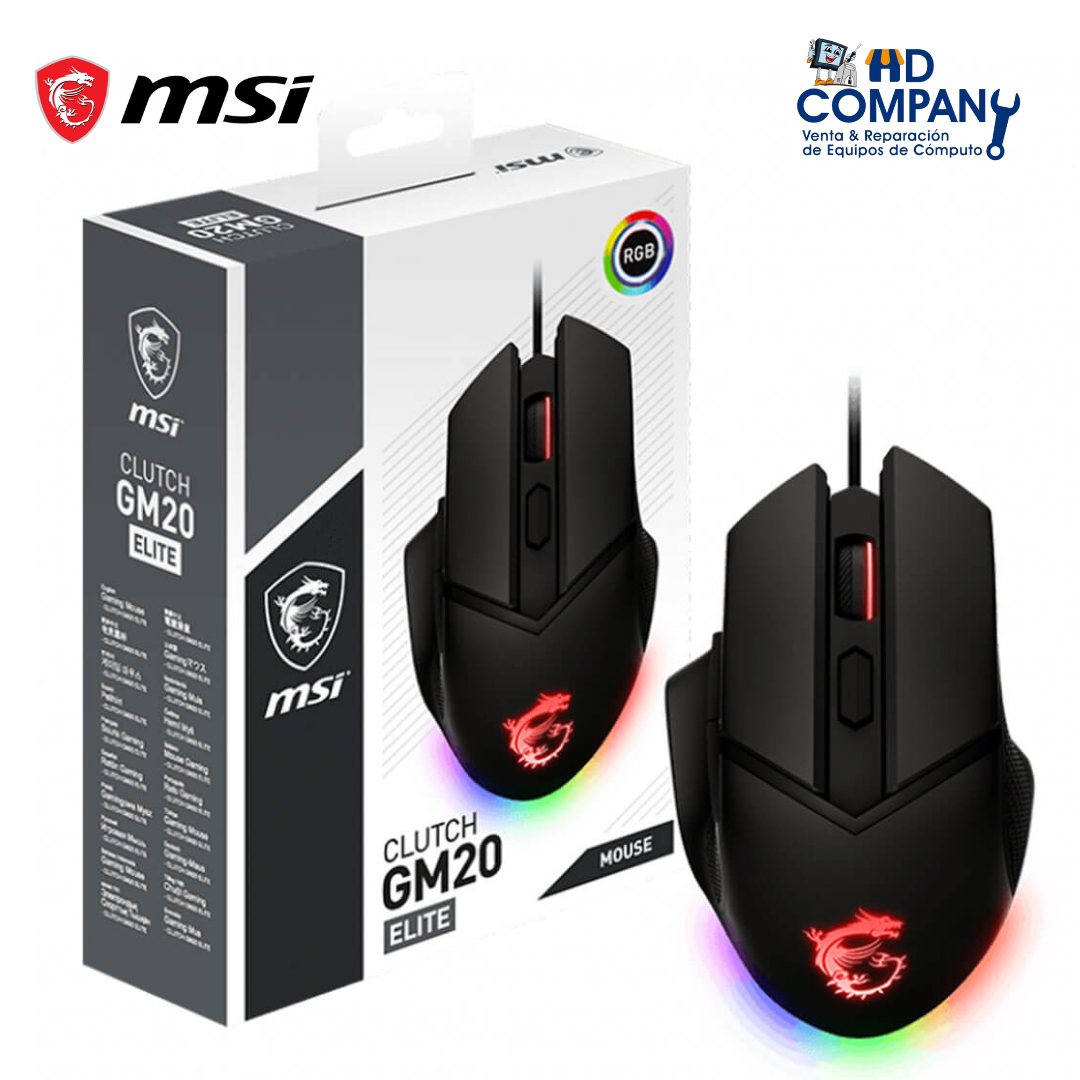 MOUSE ÓPTICO GAMER MSI CLUTCH GM20 ELITE, HASTA 6400DPI, USB 2.0, 6-BOTONES
