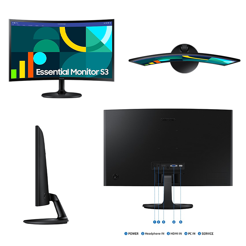 Monitor Samsung LS24D360GALXPE 24" FHD S3 100HZ Curvo, HDMI x1/VGA x1/Auriculares x1