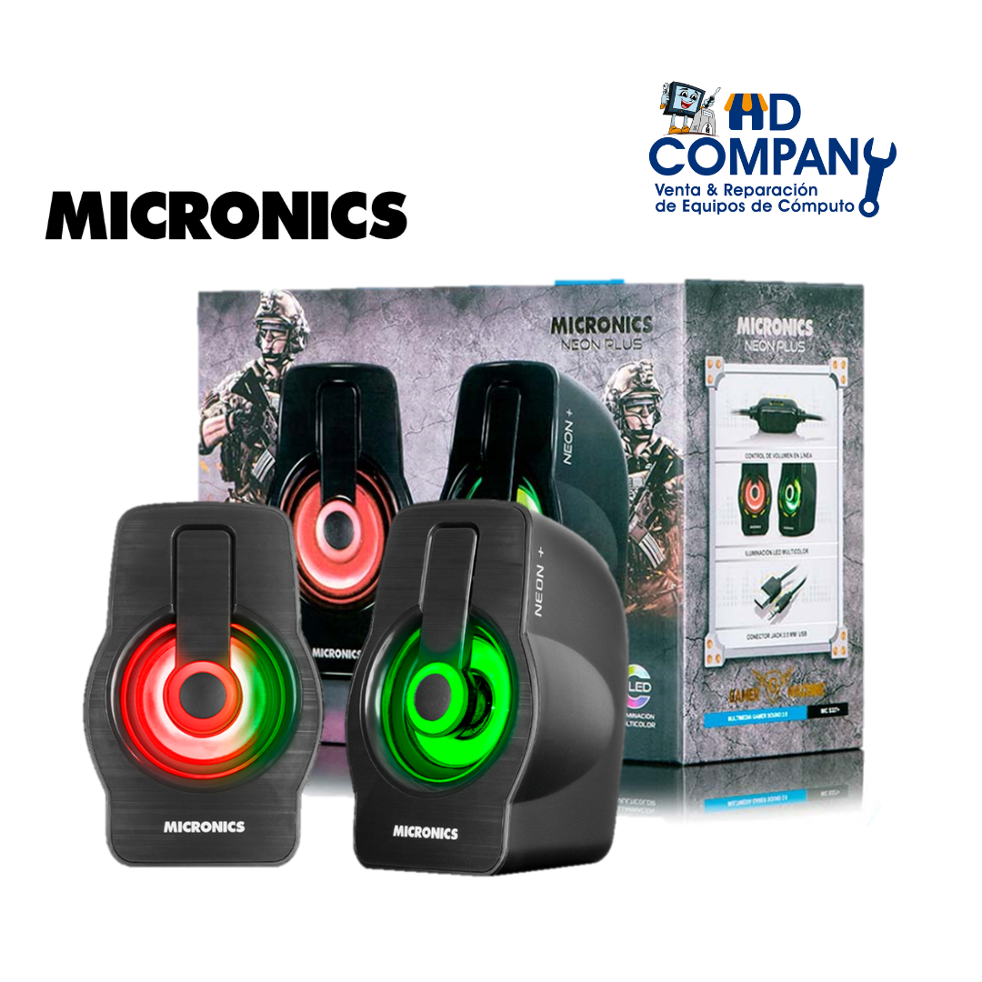 PARLANTE MICRONICS NEON PLUS MIC S327+ 2.0 | RGB | USB-JACK 3.5 MM | RMS: 8W