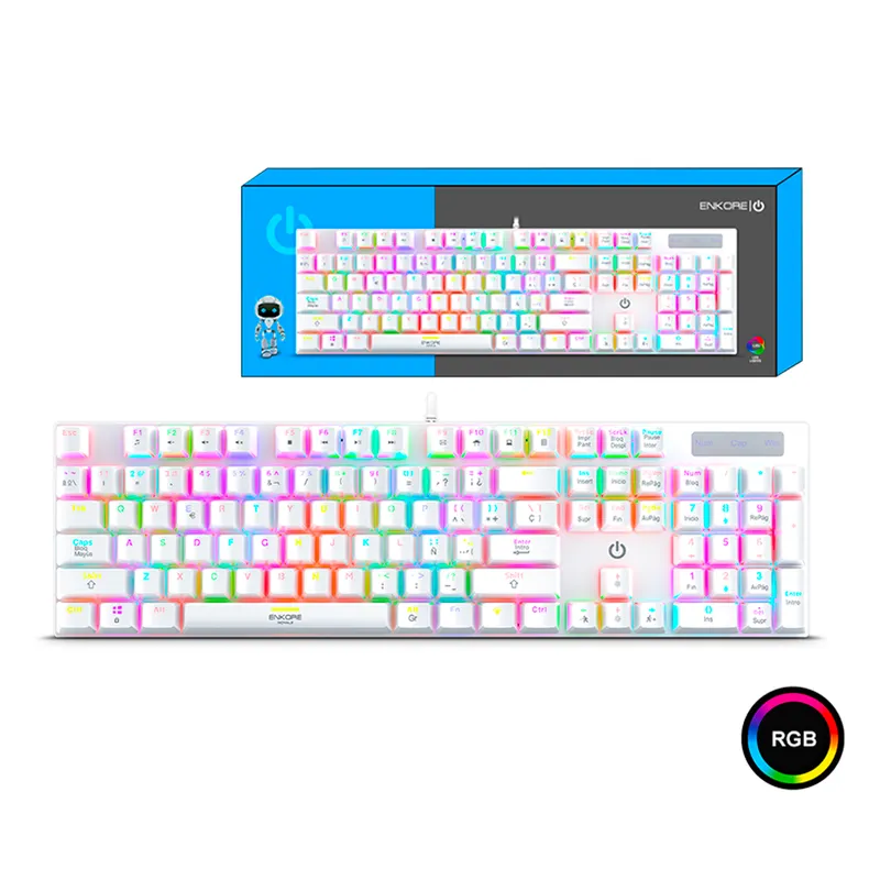 TECLADO ALAMBRICO MECANICO ENKORE Royale ENK1003W BLANCO