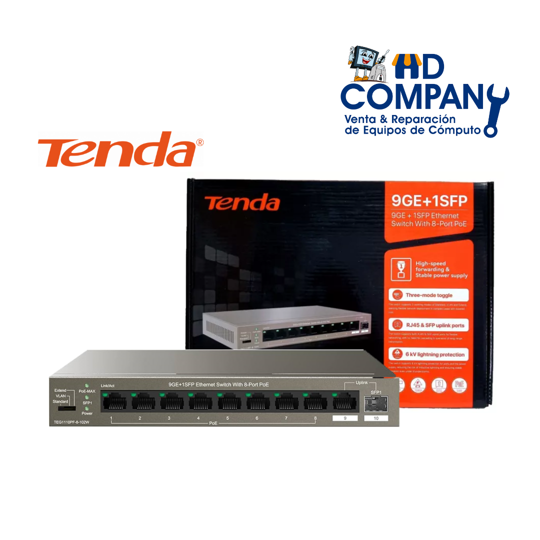 Tenda TEG1110Pf-8-102W 9GE+1SFP Ethernet Switch con 8-Port PoE